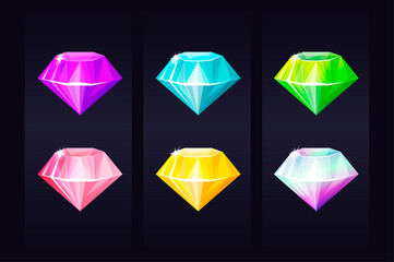 Diamond multicolored Jewel Gem, bright precious jewelry for ui games.