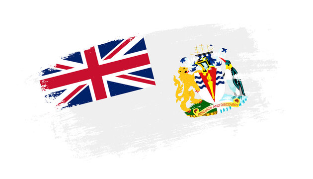 Flag of British Antarctic Territory country on brush paint stroke trail view. Elegant texture of national country flag