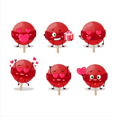 Red lolipop cartoon character with love cute emoticon