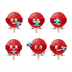 Photographer profession emoticon with red lolipop cartoon character
