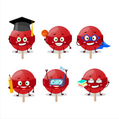 School student of red lolipop cartoon character with various expressions