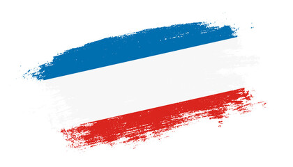 Flag of Crimea country on brush paint stroke trail view. Elegant texture of national country flag