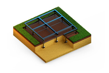 screw piers foundation - isolated computer generated industrial 3D rendering