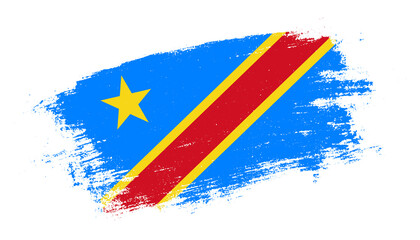 Flag of Democratic Republic of the Congo country on brush paint stroke trail view. Elegant texture of national country flag