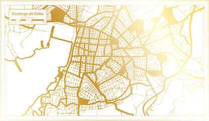 Obraz premium Santiago de Cuba Cuba City Map in Retro Style in Golden Color. Outline Map.