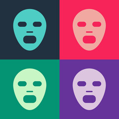 Pop art Facial cosmetic mask icon isolated on color background. Cosmetology, medicine and health care. Vector