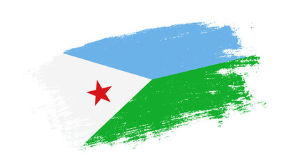 Flag of Djibouti country on brush paint stroke trail view. Elegant texture of national country flag