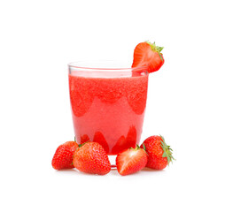 Strawberry smoothie fruit isolated on white background.