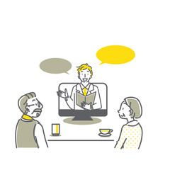 自宅でオンライン説明会に参加するシニア夫婦