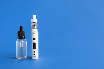 Vape mod with oil on color background