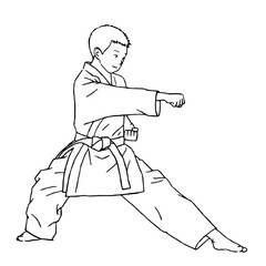 Illustration of a boy doing karate (white background, vector, cut out)