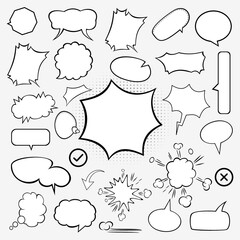 Retro empty comic bubbles and elements set. Speech Vector.