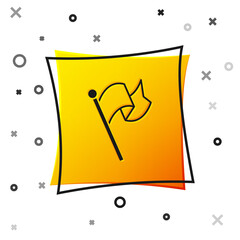 Black Flag icon isolated on white background. Victory, winning and conquer adversity concept. Yellow square button. Vector