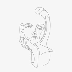 Woman head vector illustration. One-line art style.