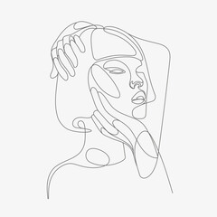 Woman head vector illustration. One-line art style.