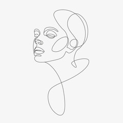 Woman head vector illustration. One-line art style.