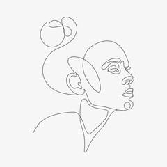 Woman head vector illustration. One-line art style.