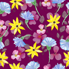 Obraz na płótnie Canvas Seamless floral pattern. Watercolor background with flowers. Colorful flowers. Illustration for fabric and wrapping paper.