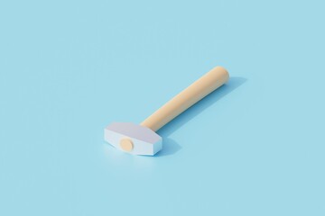 hammer with wood handle single isolated object. 3d render illustration