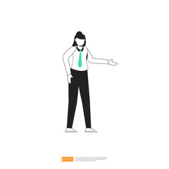 businesswoman or young lady worker character pose with hand gesture in flat style isolated vector illustration