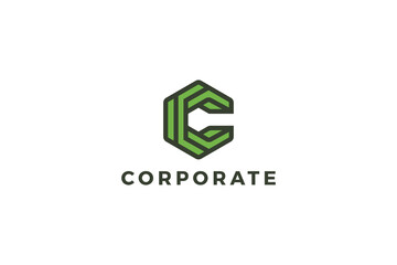 Letter c green color hexagon abstract logo design