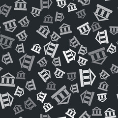 Grey Bank building icon isolated seamless pattern on black background. Vector