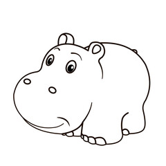Animals, coloring book for kids. Black and white image, hippopotamus.