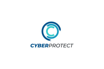 Letter C cyber protect arrow logo design