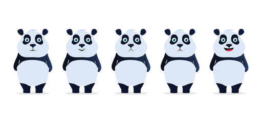 Cute Panda, Panda animal characters vector set. Pandas bear character with cute expression