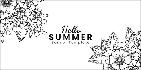 Hello summer banner template with mehndi flower