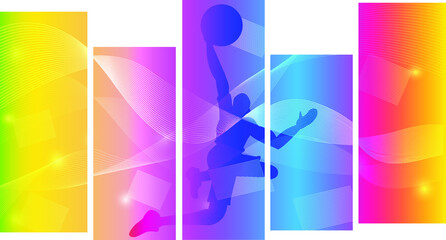 Basketball logo design. Colorful sport background. Website Landing Page. Template for apps. Modern geometric. Vector illustration.