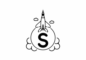 Black line art of S initial letter with flying jet
