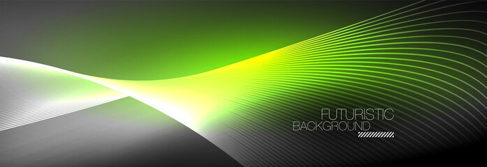 Abstract neon glowing light in the dark with waves. Shiny magic energy and motion concept, vector abstract wallpaper background