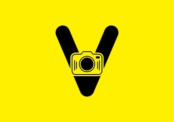 Black yellow of initial V letter with camera