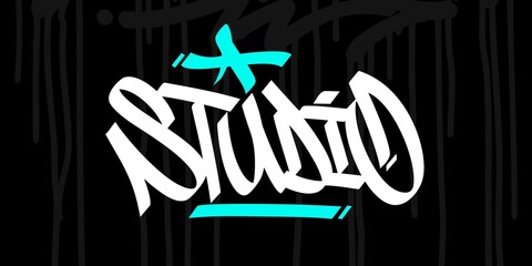 Hip Hop Hand Written Urban Graffiti Style Word Studio Vector Illustration Calligraphy Art - obrazy, fototapety, plakaty