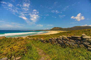 Beach view from Mount Louro in Galicia, Spain.