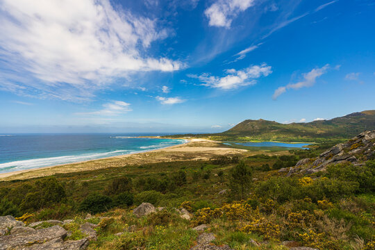 Beach view from Mount Louro in Galicia, Spain.