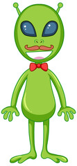 A green alien with big eyes cartoon character on white background