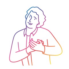 Man in glasses holds his hands on his chest, expressing gratitude.