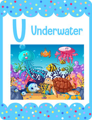 Alphabet flashcard with letter U for Underwater