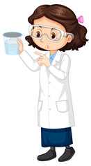 Cute girl cartoon character wearing science lab coat