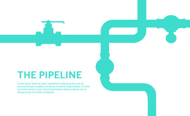 Pipeline infographic with blue and white. Oil, water flat valve vector design. Pipeline construction isolated