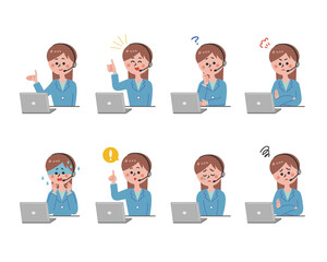 Female operators with various facial expressions and personal computers_2