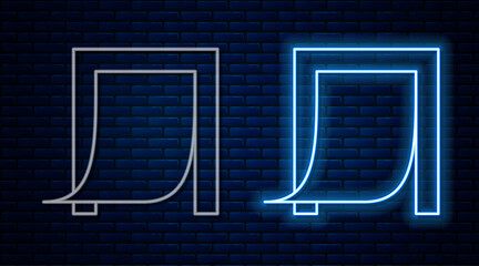 Glowing neon line Door for pet icon isolated on brick wall background. Vector