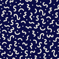 Memphis squiggly line shapes seamless repeat vector pattern design