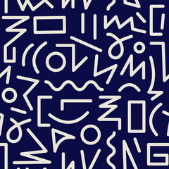 Memphis inspired weird typography design seamless background pattern. Vector illustration.