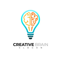 Creative light bulb idea brain vector icon, brain technology logos