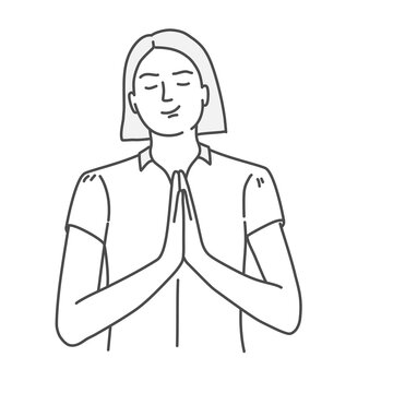 woman meditating with hands together clip art preview