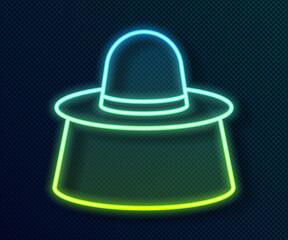 Glowing neon line Beekeeper with protect hat icon isolated on black background. Special protective uniform. Vector