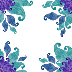 The frame is made of flowers and leaves of purple color. You can use it for your own design.